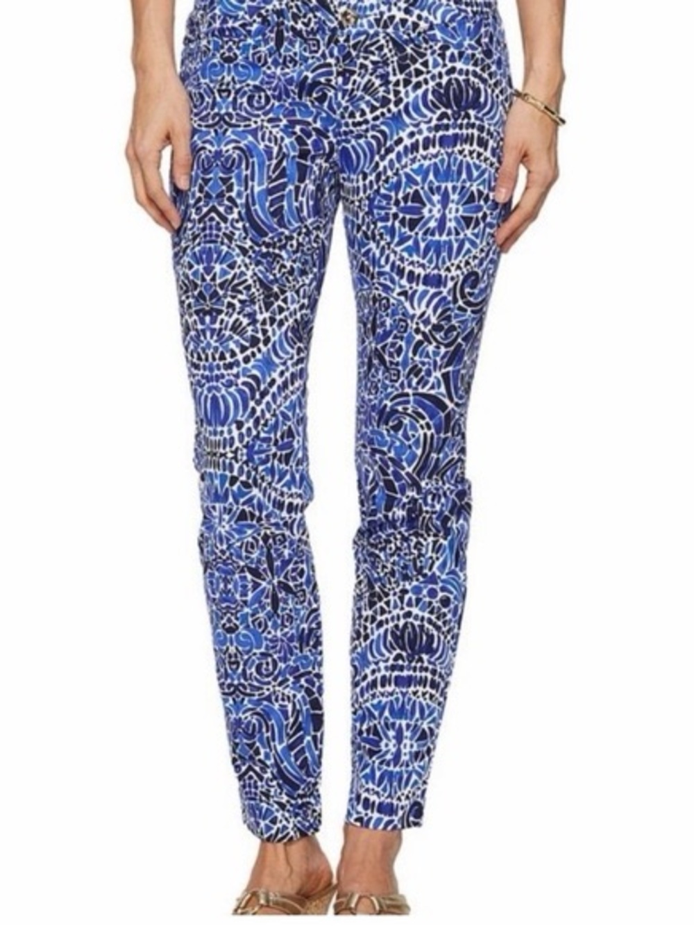Lilly Pulitzer Kelly Skinny Ankle Pants Bright Navy Taverna Tile Blue Size 6